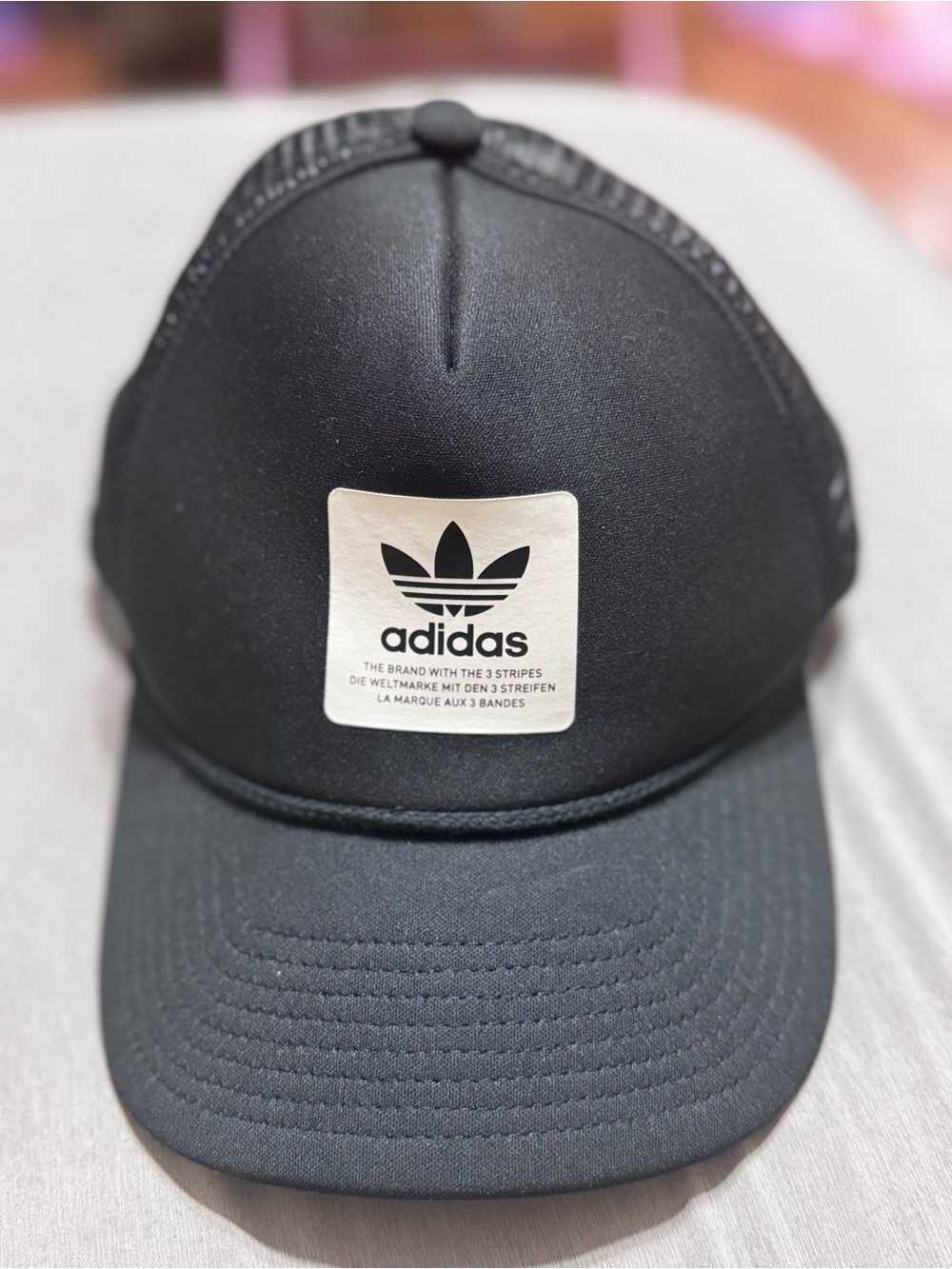 adidas Black Trucker Cap with White Trefoil Patch